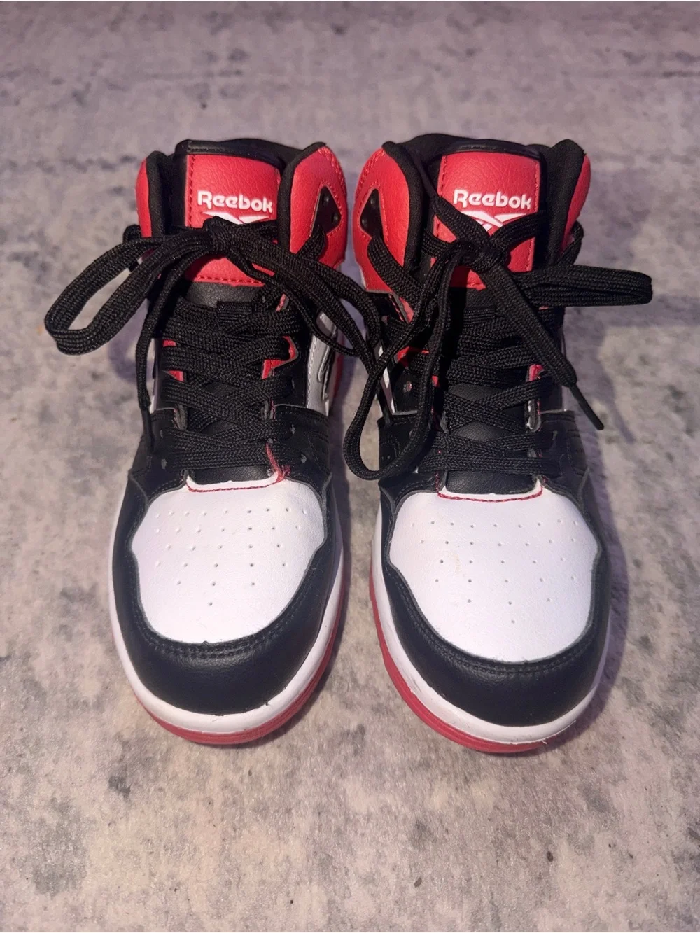 Reebok Boys High Top Sneakers Size 2 Red Black White